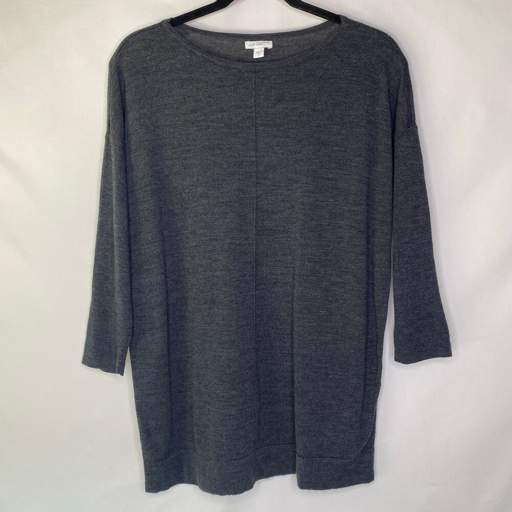 J. Jill Gray Merino Wool Washable Sweater Size Medium Lagenlook Normcore Comfy - Picture 10 of 10